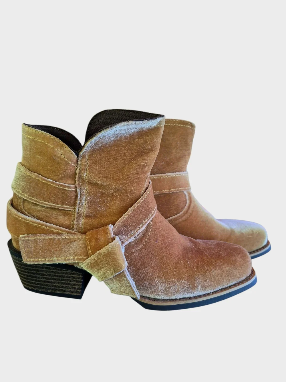 Justin Velvet Ankle Booties with Side Tie - Tan